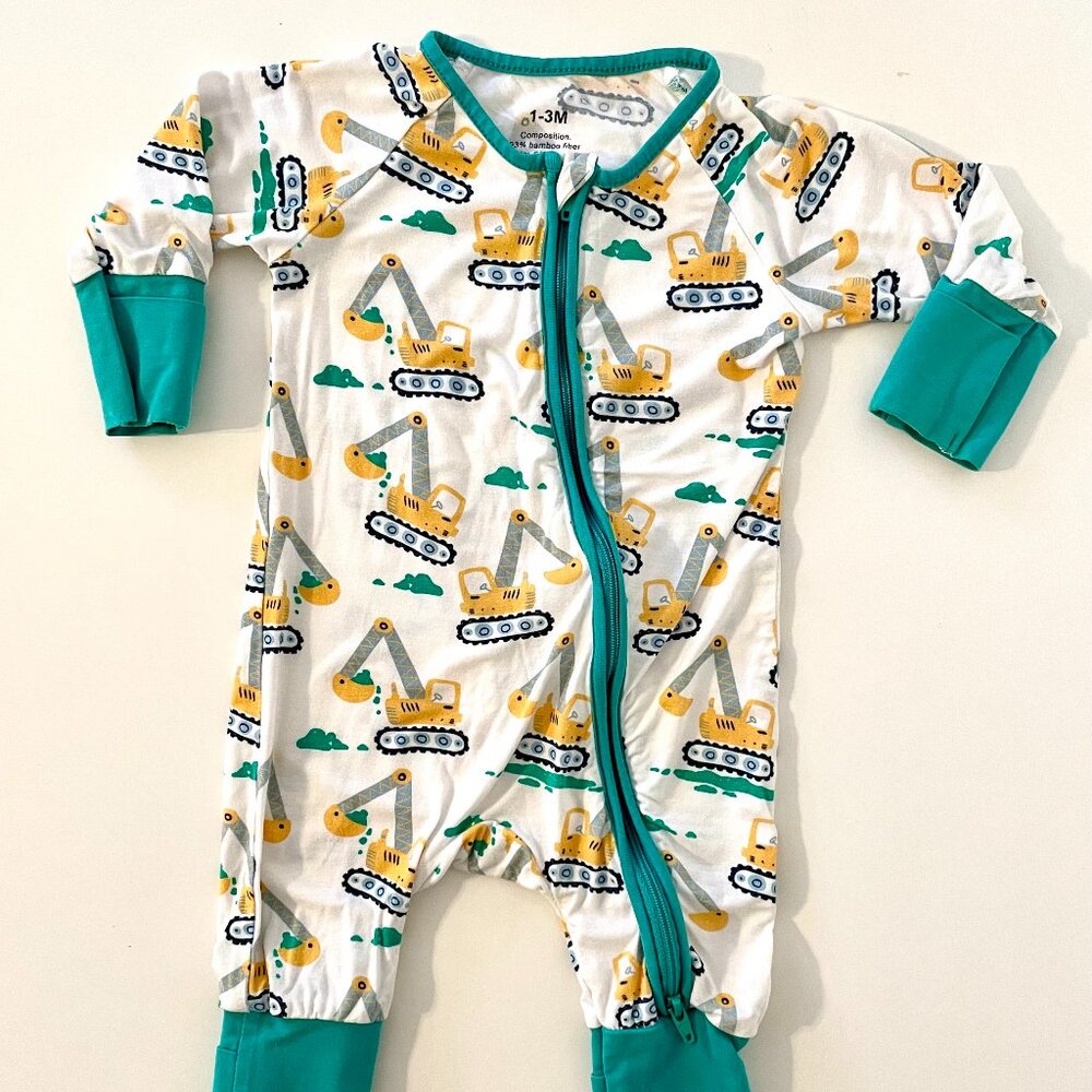 Bow Dream bamboo sleeper pajamas Teal Green Excavator